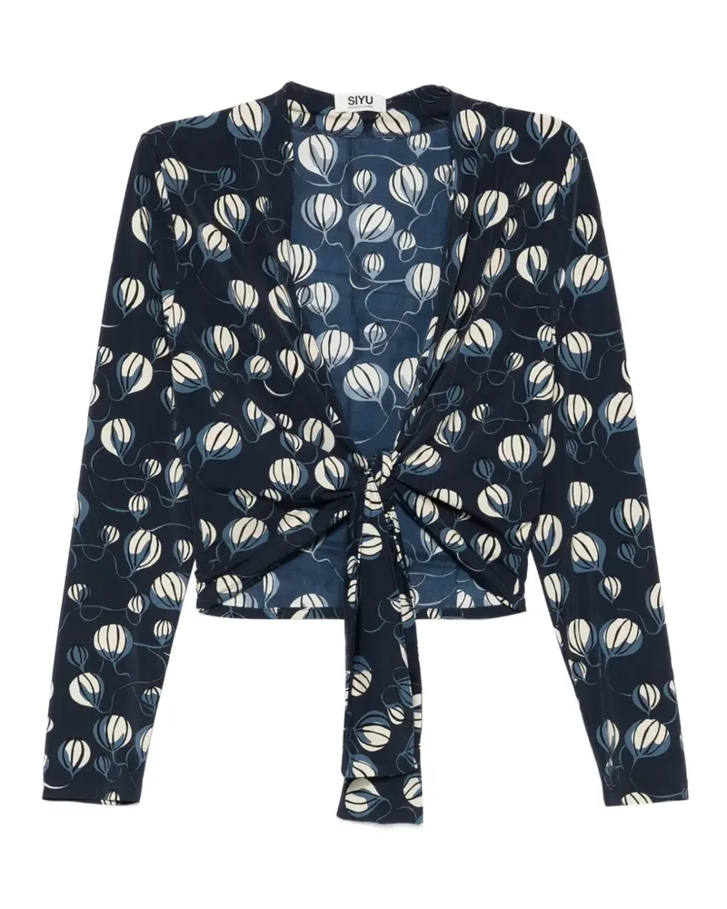 SIYU balloon-print tie-front blouse - Blau Blau