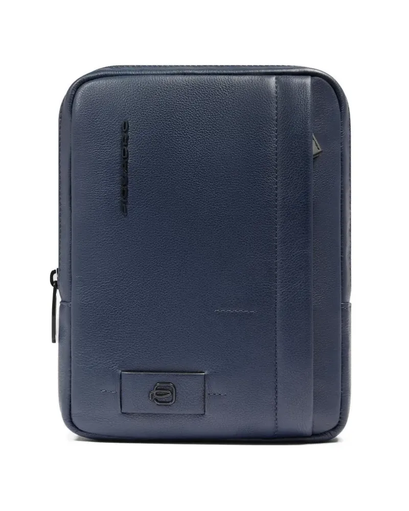 Piquadro Umhängetasche mit Logo-Schild - Blau Blau