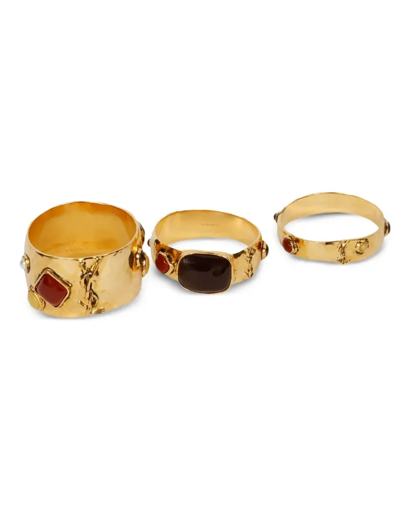 Saint Laurent stone-detail bracelets (set of three) - Gold Gold