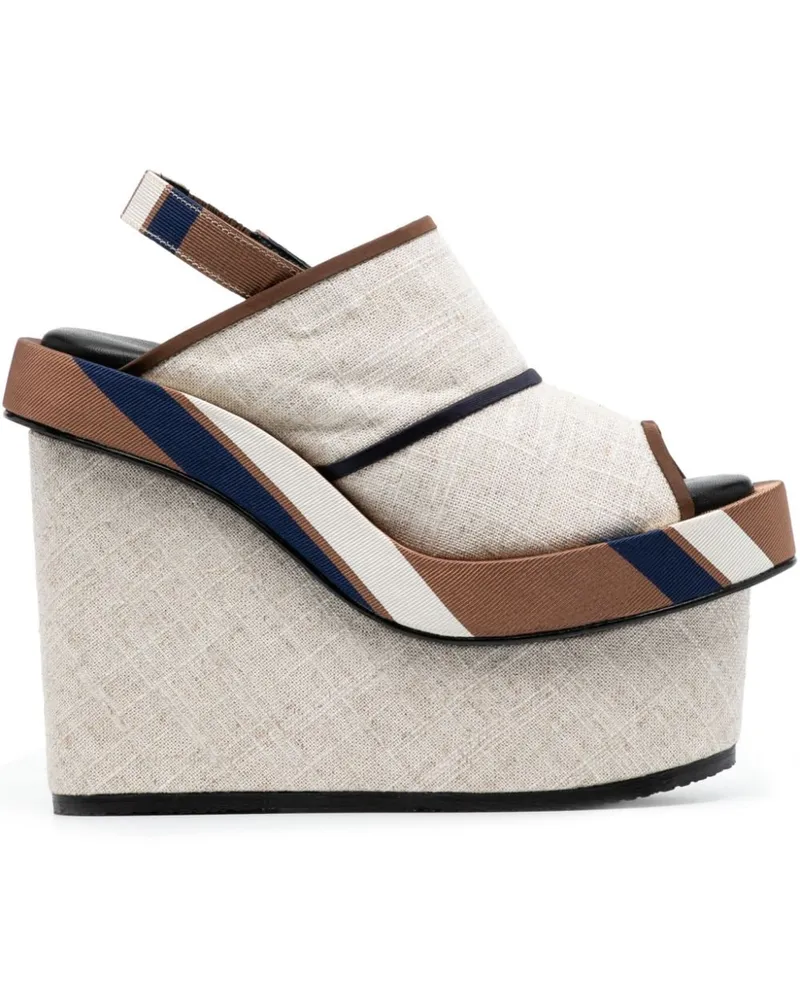 Biyan Wedge-Sandalen aus Leinen Braun