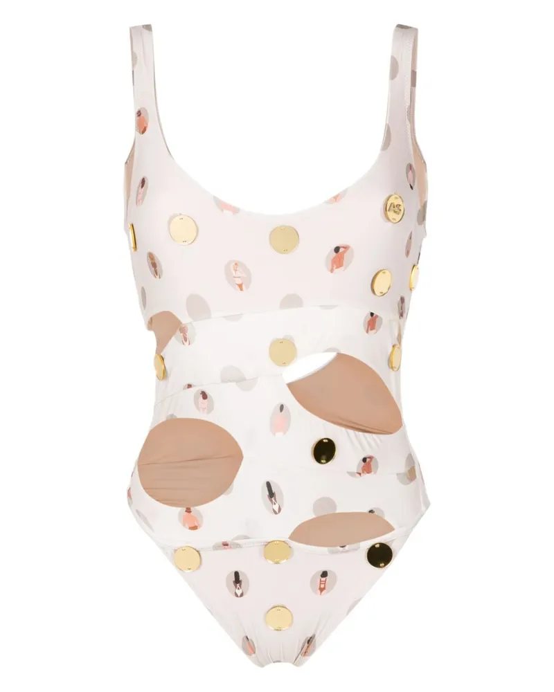 Amir Slama Cut-Out-Badeanzug mit grafischem Print Nude