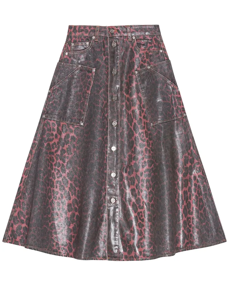 Ganni Midirock mit Leoparden-Print - Grau Grau