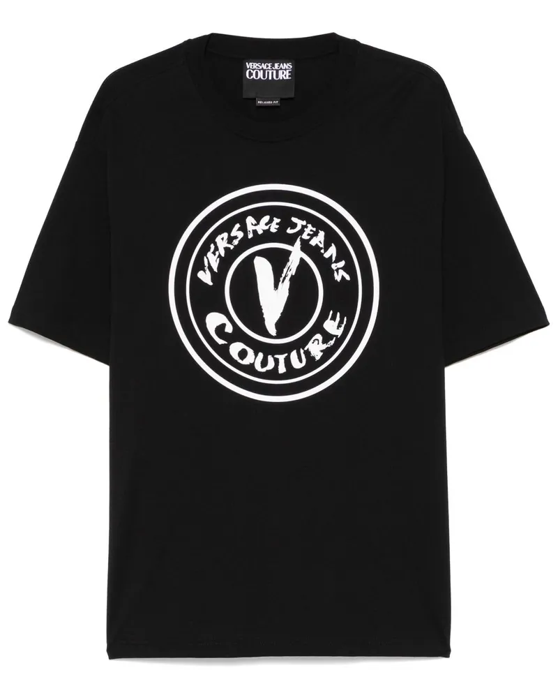 Versace Jeans T-Shirt mit V-Emblem - Schwarz Schwarz