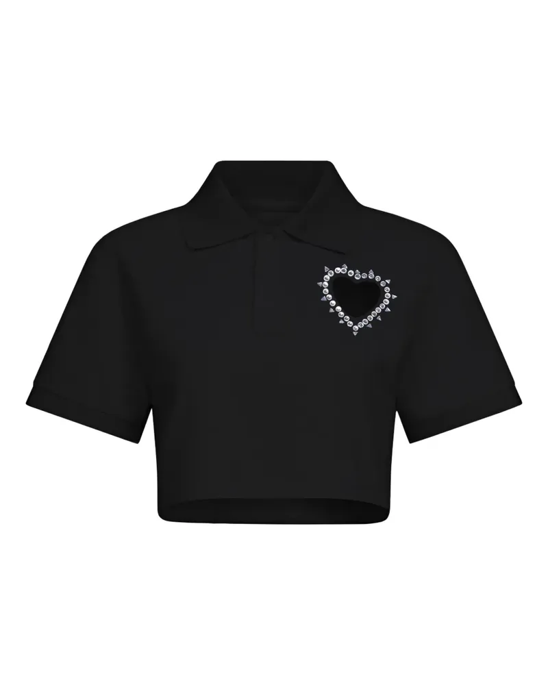 Area Cropped-Poloshirt mit Kristallen - Schwarz Schwarz