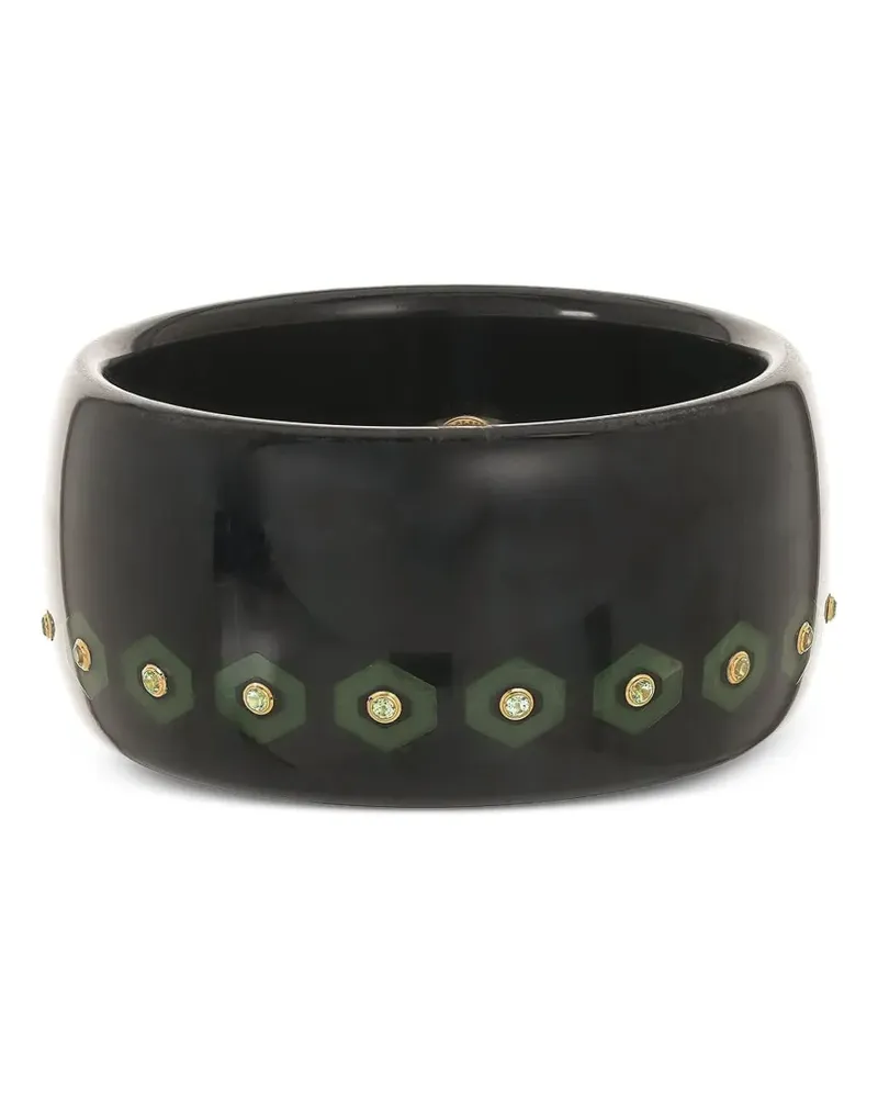 Mark Davis 18kt Peridot Wide Bakelite Gelbgoldarmreif - Schwarz Schwarz