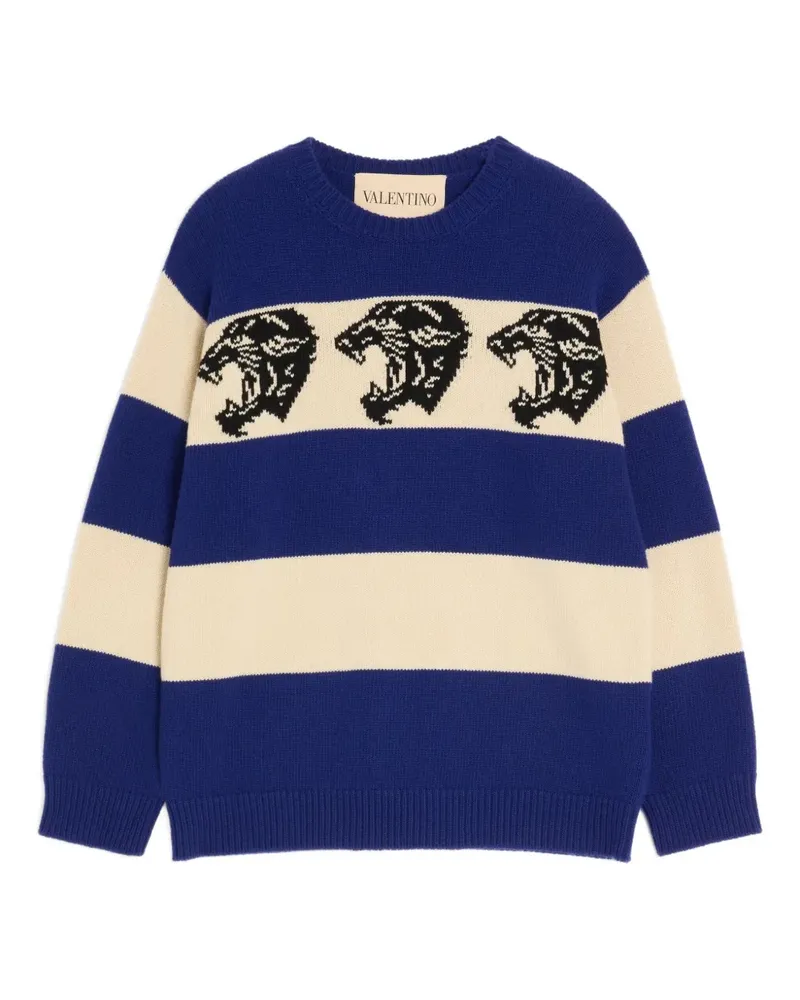 Valentino Garavani Gestreifter Pullover aus Panther-Jacquard - Blau Blau