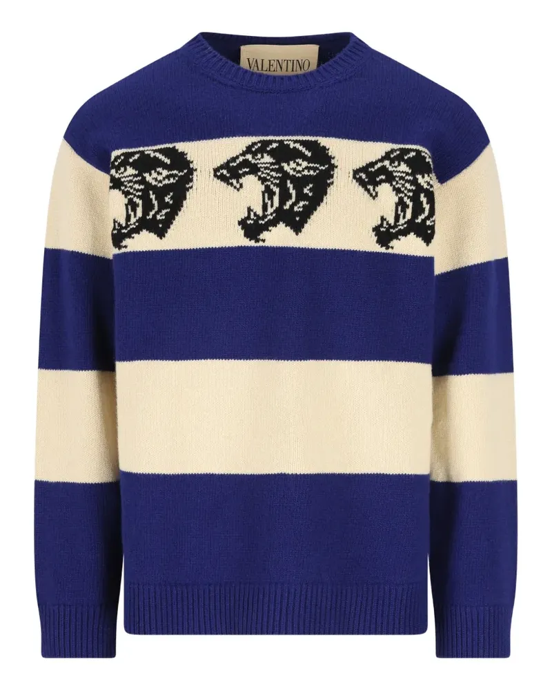 Valentino Garavani Gestreifter Pullover aus Panther-Jacquard - Blau Blau