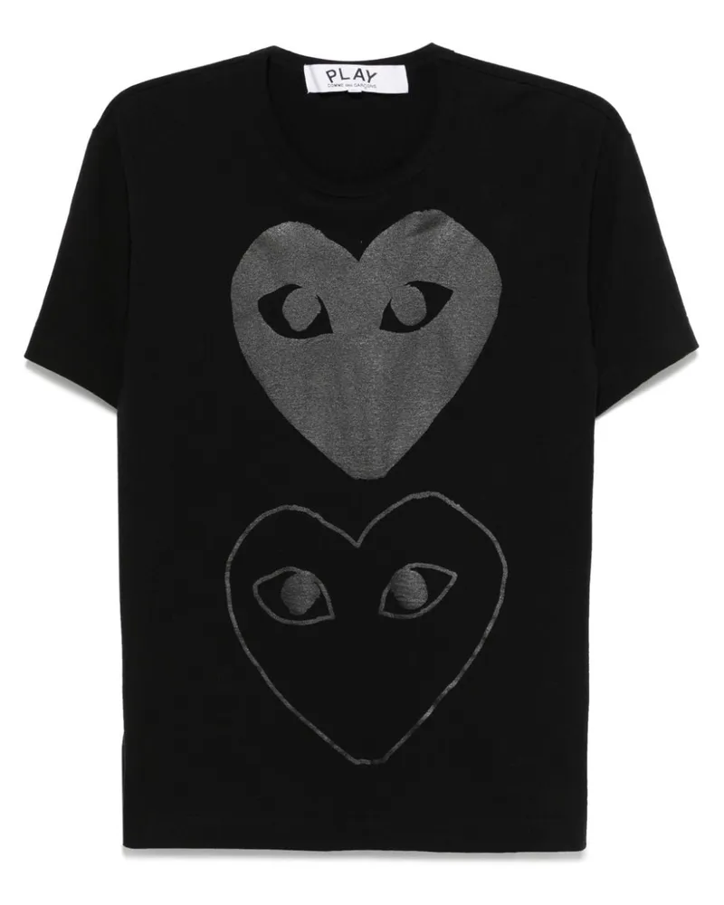 Comme des Garçons T-Shirt mit doppeltem Herz-Print - Schwarz Schwarz