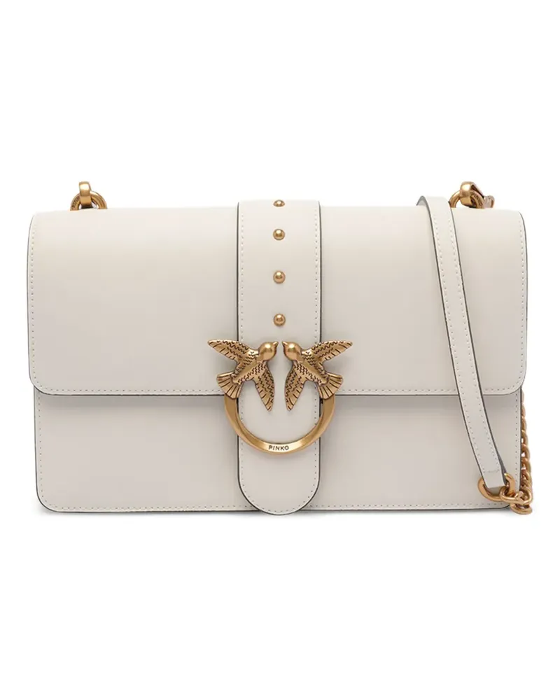 Pinko Classic Love One Simply Schultertasche mit Nieten - Weiß Weiß