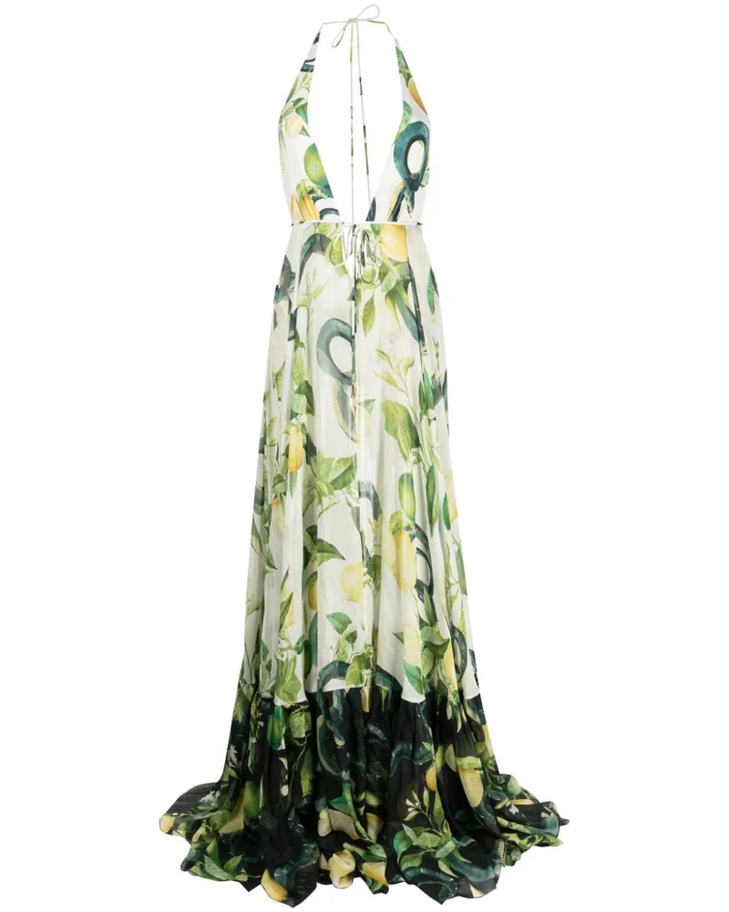 Roberto Cavalli Seidenkleid mit Blumen-Print Mehrfarbig