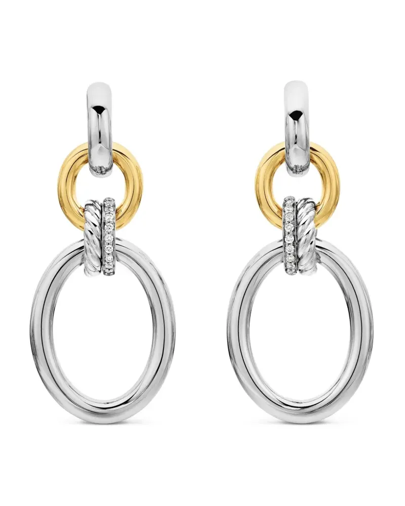 David Yurman DY Mercer Circular 18kt Gelbgold- und Sterlingsilber-Hängeohrringe mit Diamanten (50mm Silber
