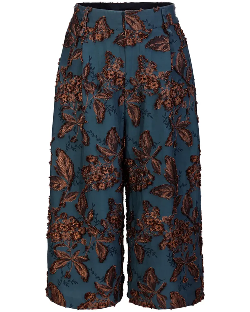 Shanghai Tang Gerade Cropped-Hose mit Jacquard - Blau Blau