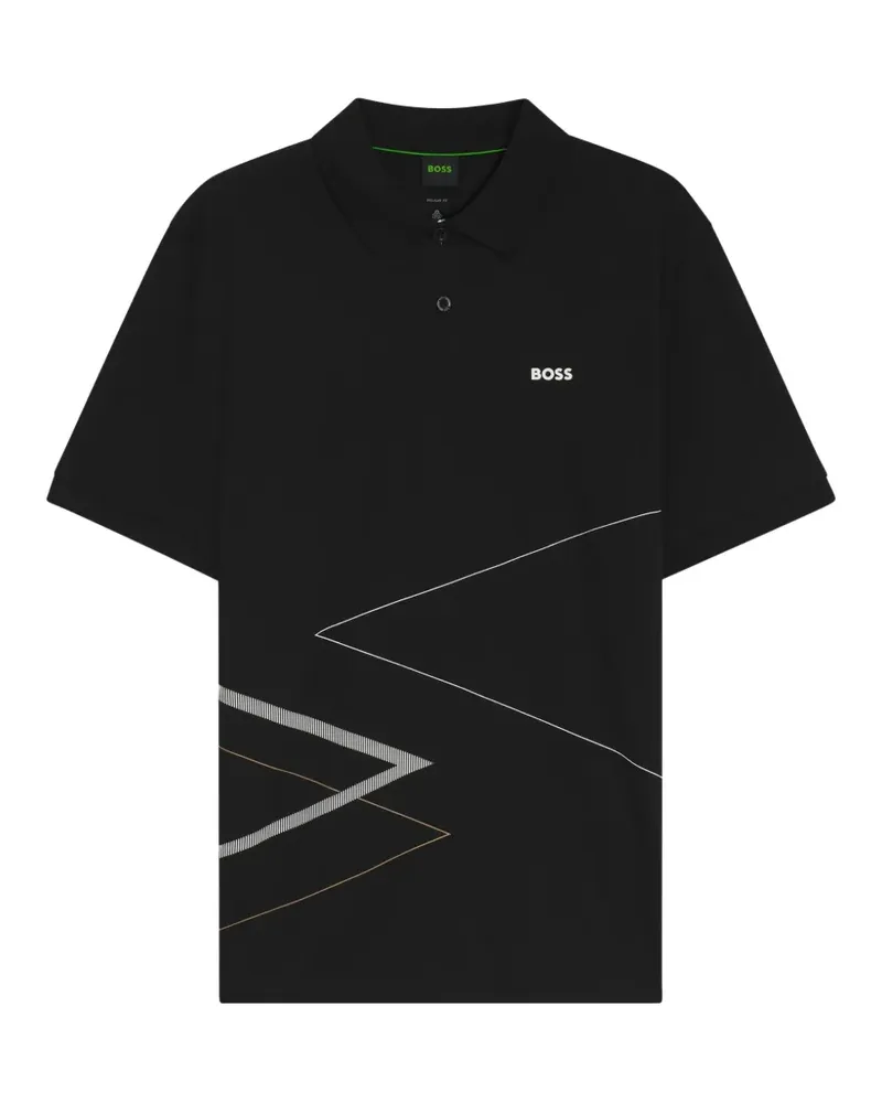 HUGO BOSS Pima Poloshirt mit Print - Schwarz Schwarz