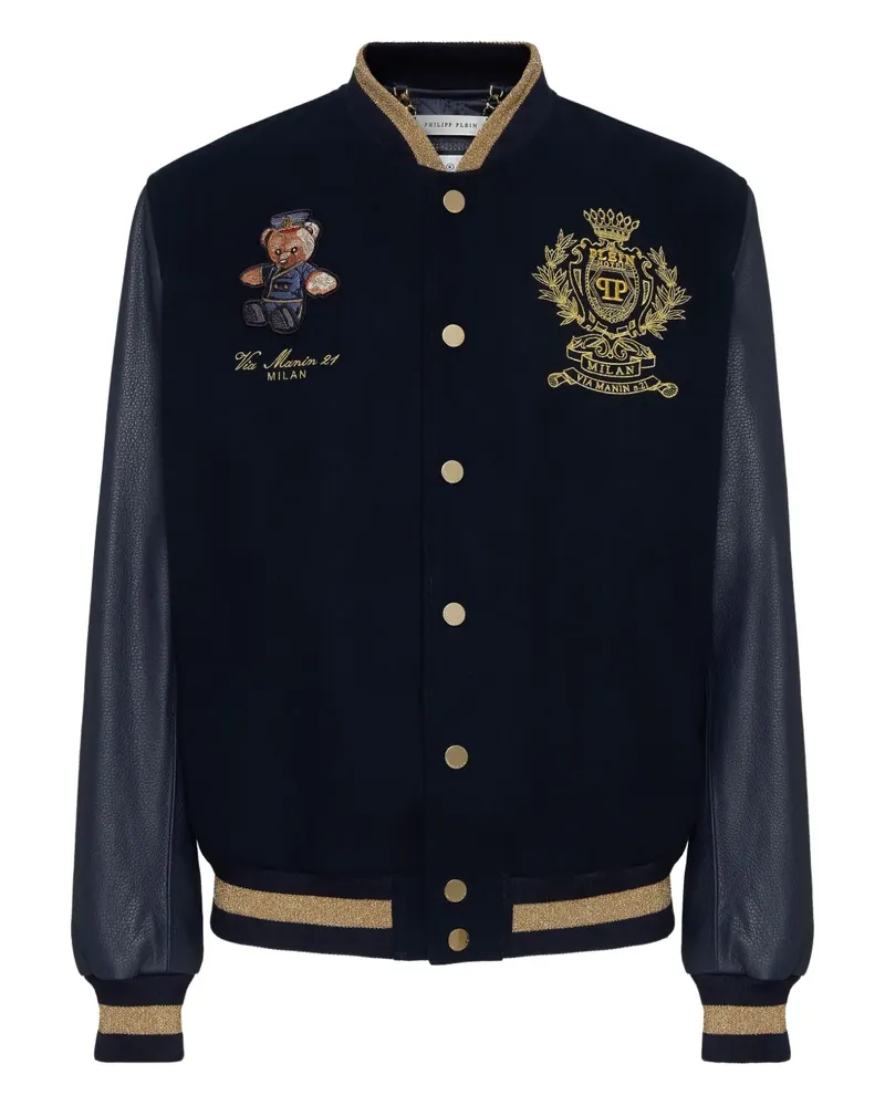 Philipp Plein Teddy Doorman Jacke mit Bärenstickerei - Blau Blau