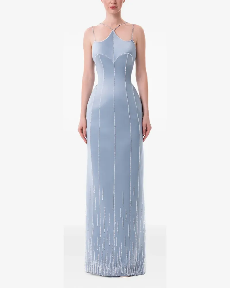 Dina Melwani crystal-trimmed satin maxi dress - Blau Blau