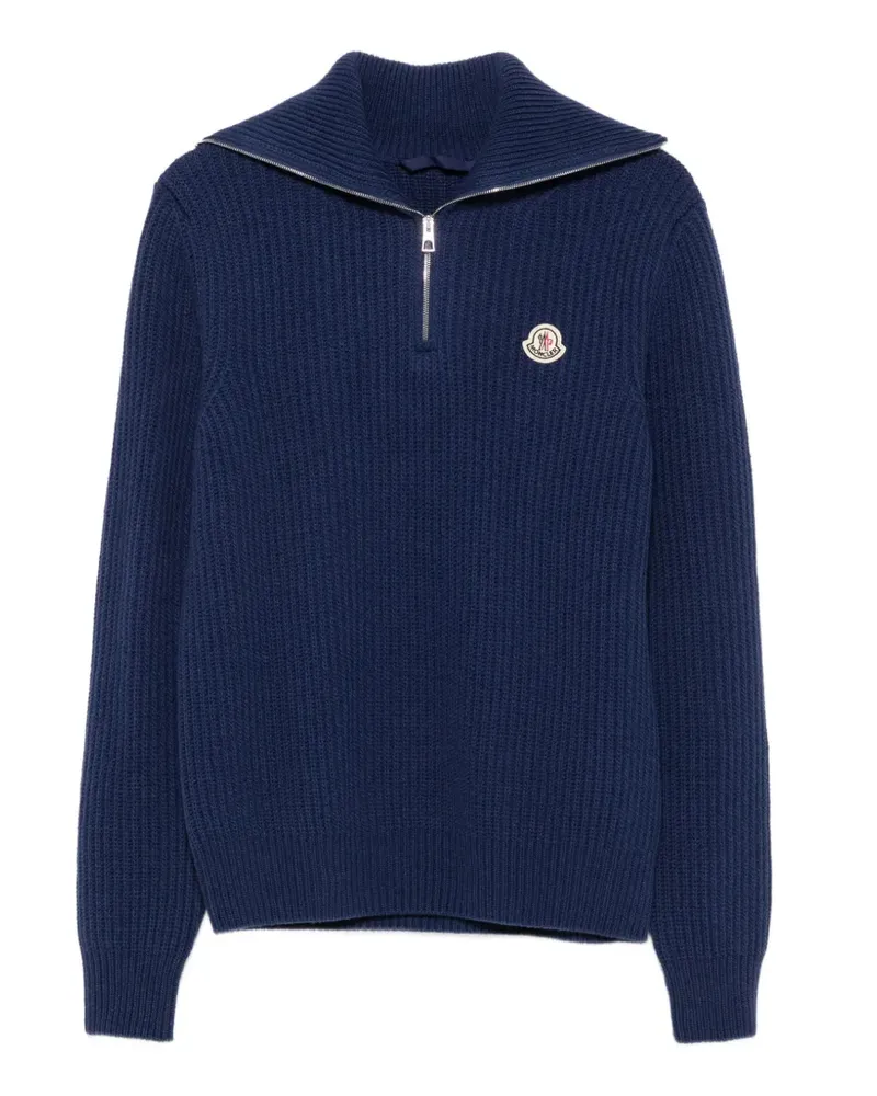 Moncler Gerippter Pullover mit Viertelreißverschluss - Blau Blau