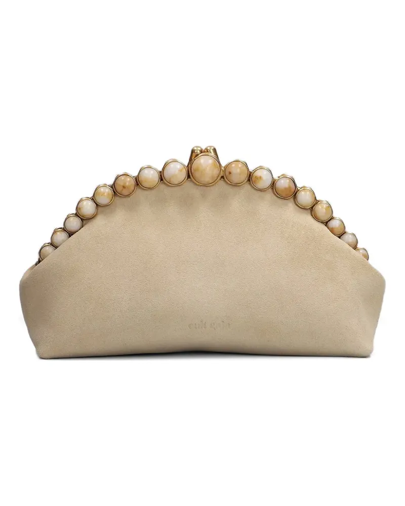 Cult Gaia bead-embellished suede clutch bag - Nude Nude