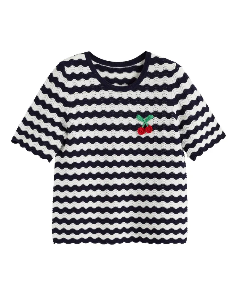 Chinti & Parker Gehäkeltes T-Shirt mit Kirschen - Blau Blau