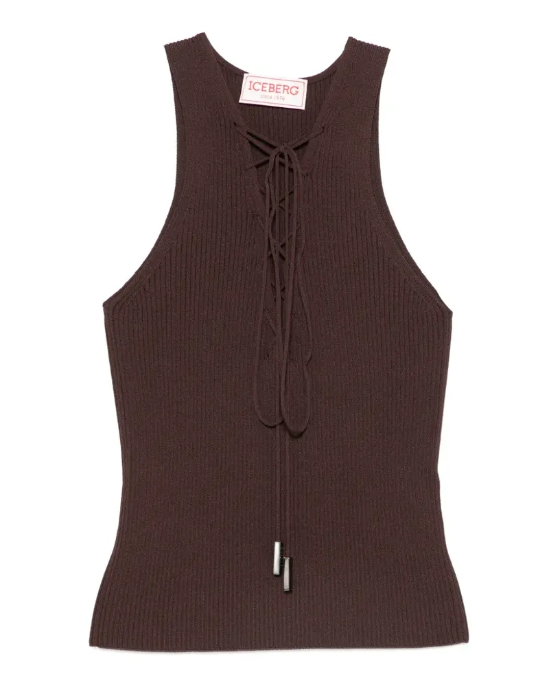 Iceberg lace-up ribbed-knit tank top - Braun Braun