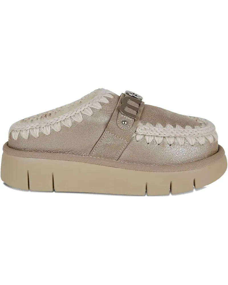 Mou logo-buckle whipstitch mules - Nude Nude