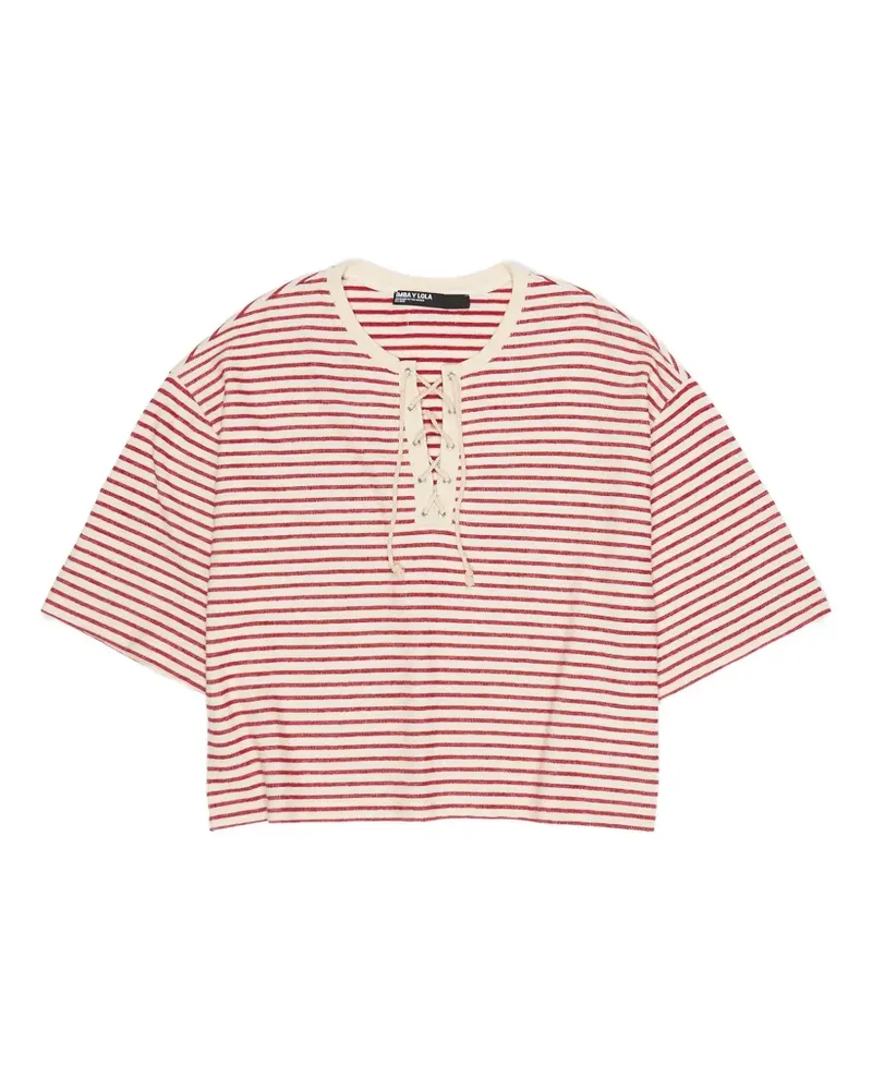 BIMBA Y LOLA Gestreiftes T-Shirt mit Schnürung - Rot Rot