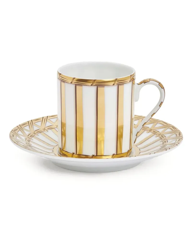 Pinto Paris Gestreifte Vannerie Kaffeetasse und Untersetzer - Weiß Weiß