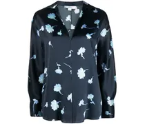 Seidenbluse mit Blumen-Print - Blau