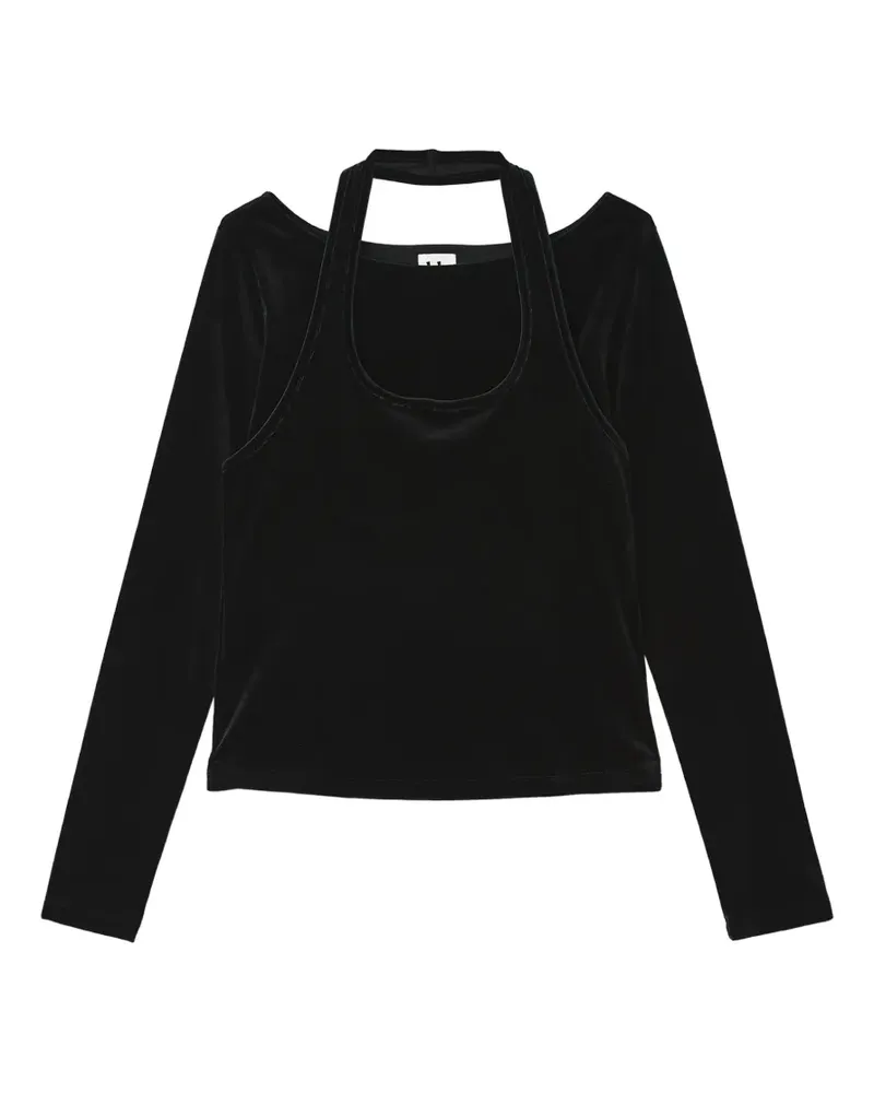 b+ab T-Shirt aus Samt im Layering-Look - Schwarz Schwarz
