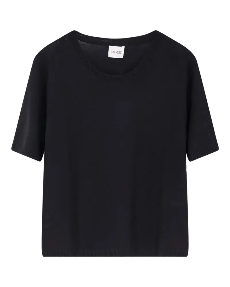 Closed ribbed short-sleeved sweater - Schwarz Schwarz