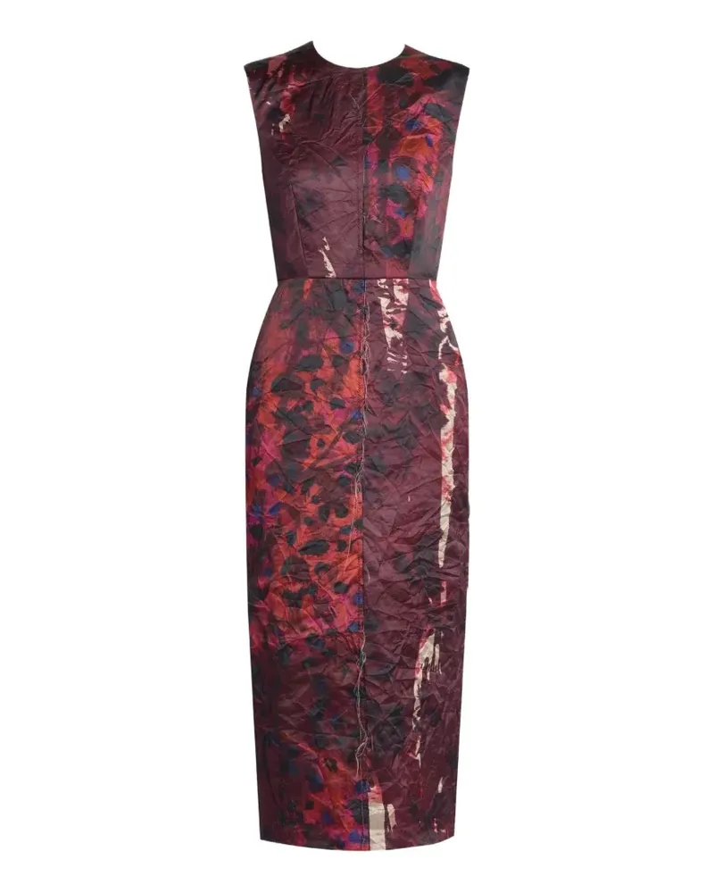 Erdem Strukturiertes Satin-Midikleid mit Patchwork-Print - Rot Rot