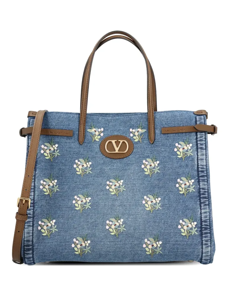Valentino Garavani VLogo Signature floral-embroidered shoulder bag - Blau Blau