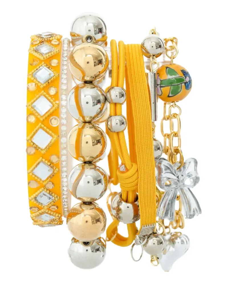 Amir Slama Perlenverziertes Armband-Set mit Schleifendetail - Gelb Gelb