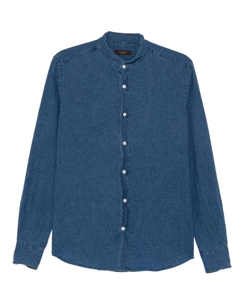 Glanshirt band-collar long-sleeve shirt - Blau Blau