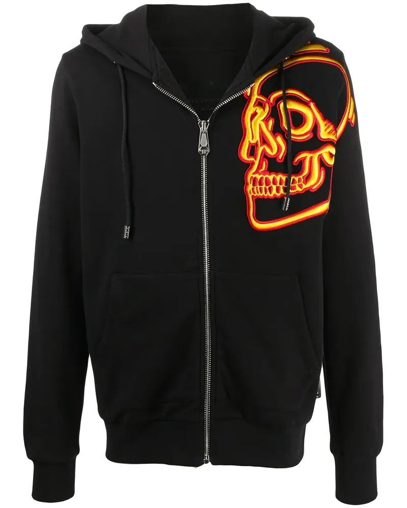 Philipp Plein Kapuzenjacke mit Totenkopf-Stickerei - Schwarz Schwarz