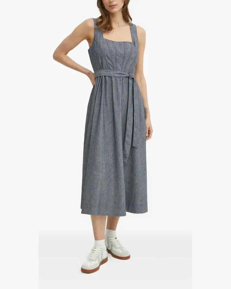 DKNY Midikleid mit Bindegürtel und eckigem Ausschnitt - Grau Grau
