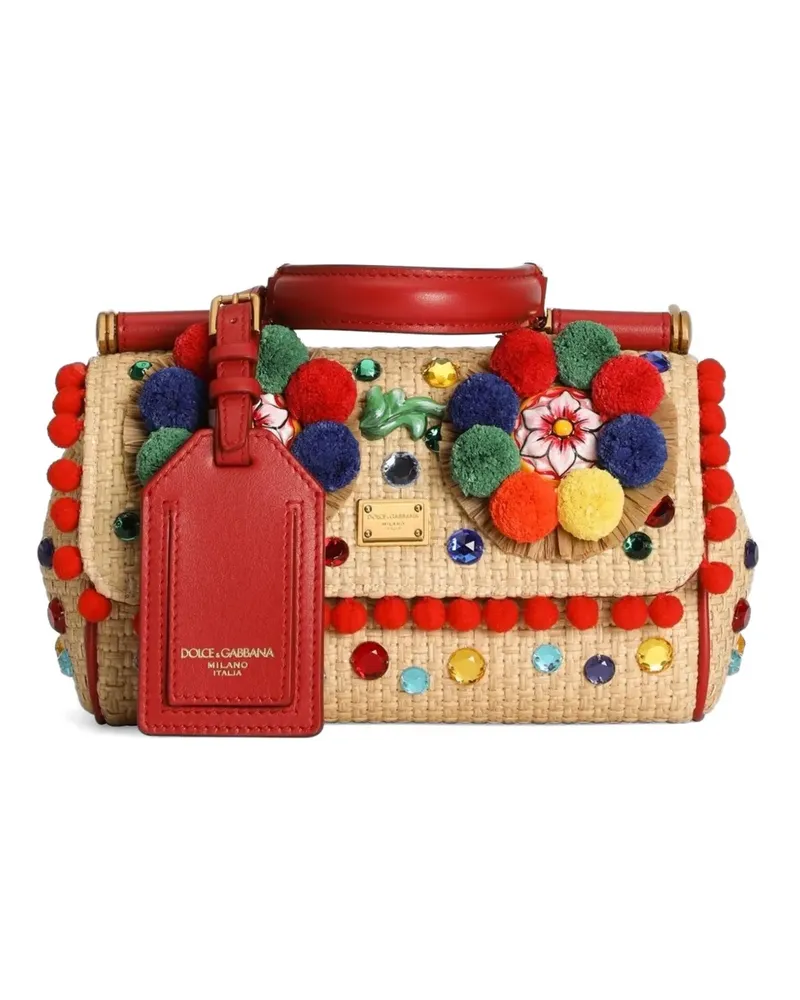 Dolce & Gabbana Mini My Sicily Handtasche aus Raffia - Nude Nude