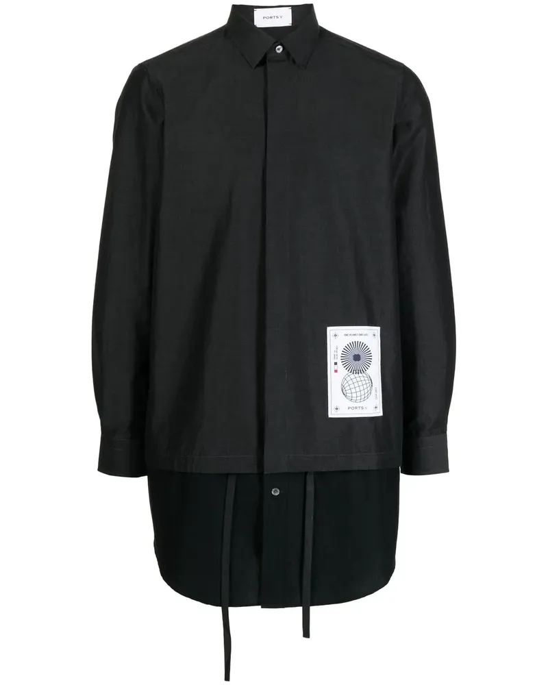Ports V Hemd mit Logo-Patch - Schwarz Schwarz