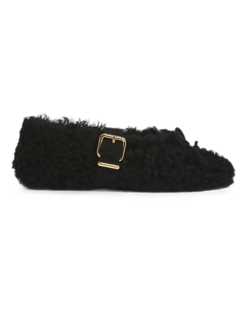 Marni black shearling ballerinas with buckle - Schwarz Schwarz