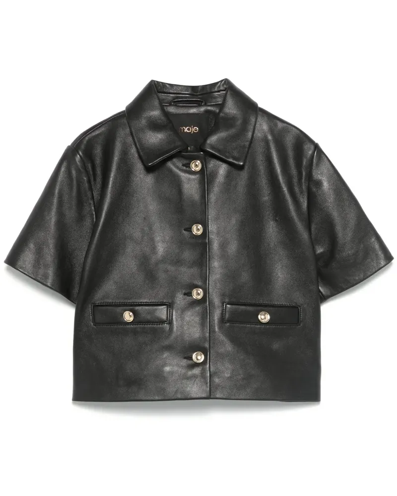 Maje Klassische Lederjacke - Schwarz Schwarz