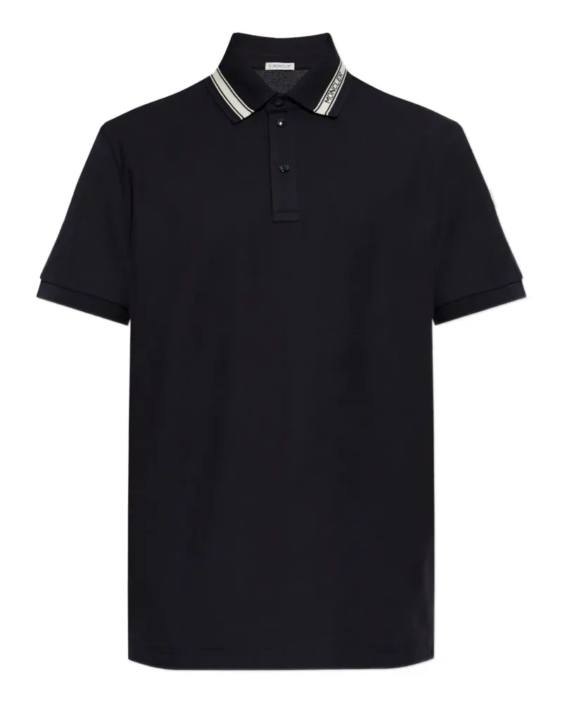 Moncler collar-trim polo shirt - Blau Blau