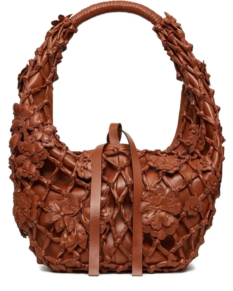 Valentino Garavani Schultertasche mit Blumenapplikation - Braun Braun