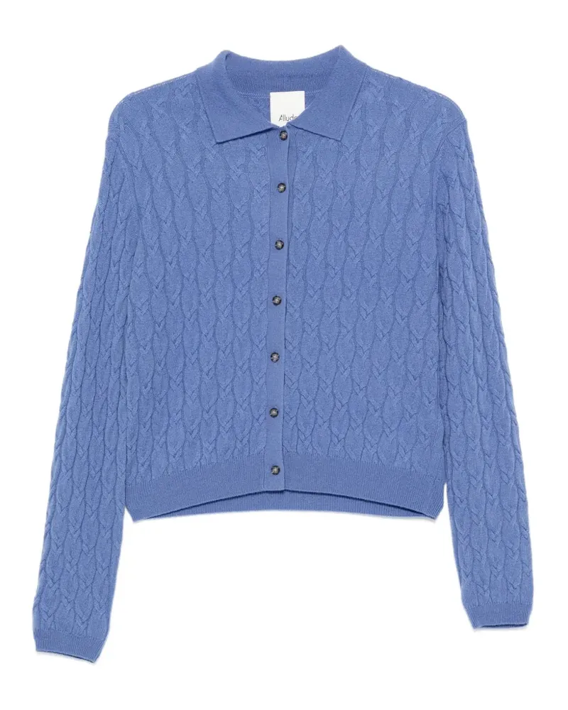 ALLUDE Cardigan mit Poloshirtkragen und Zopfmuster - Blau Blau