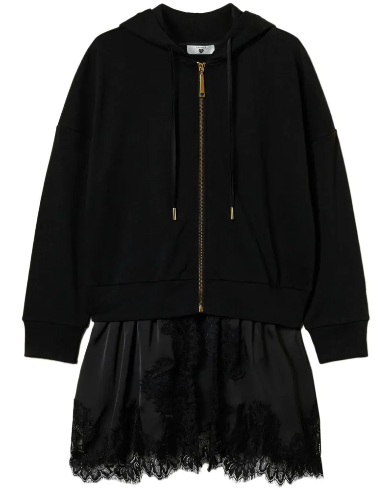 Twin-Set Hoodie mit Spitzenbesatz - Schwarz Schwarz