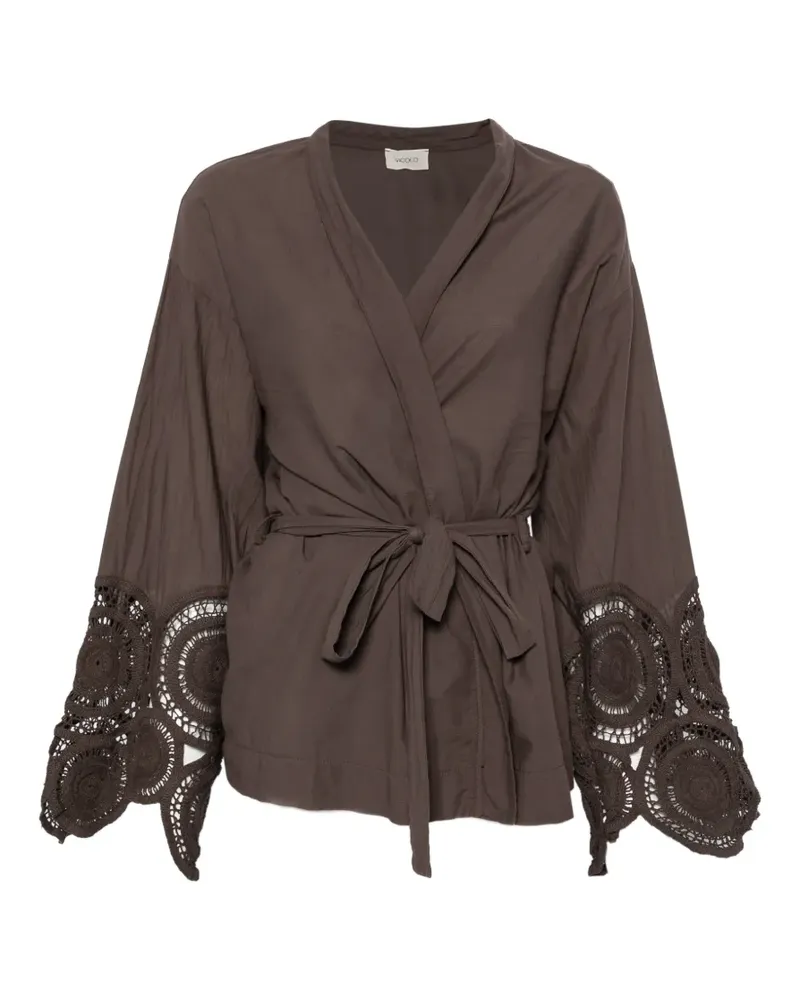 VICOLO Kimono mit Häkelbesatz - Braun Braun