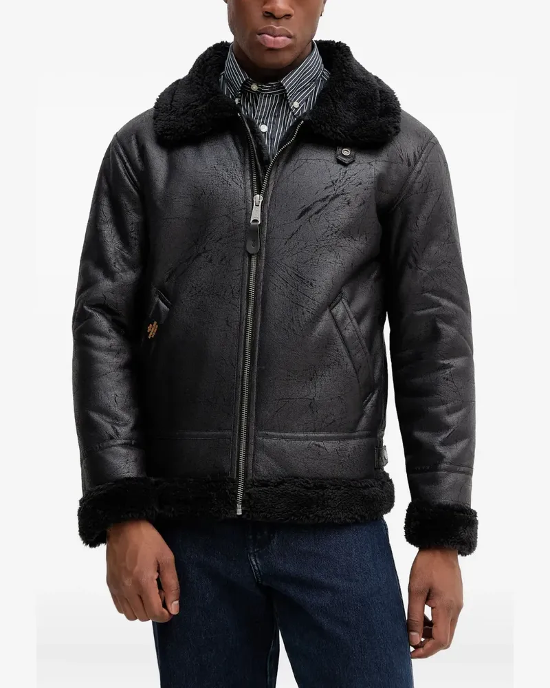 Alpha Industries B-3 faux-leather bomber jacket - Schwarz Schwarz
