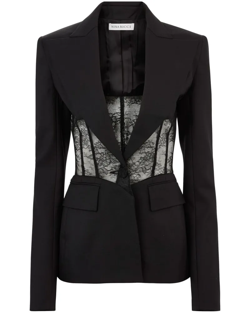 Nina Ricci Blazer mit Spitzeneinsatz - Schwarz Schwarz