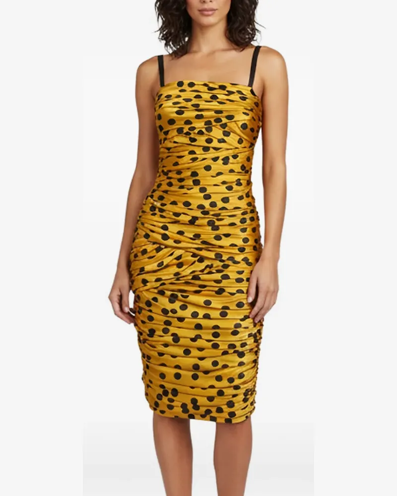 Dolce & Gabbana polka-dot-print ruched midi dress - Gelb Gelb