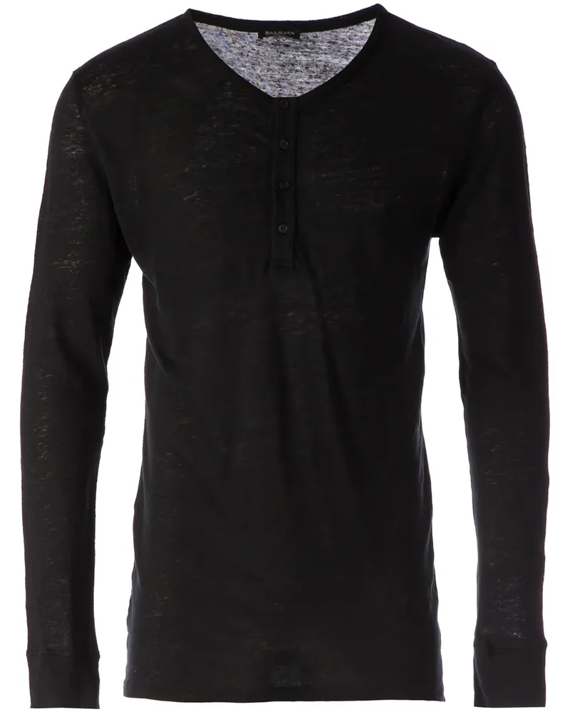 Balmain Langärmeliges Leinentop - Schwarz Schwarz