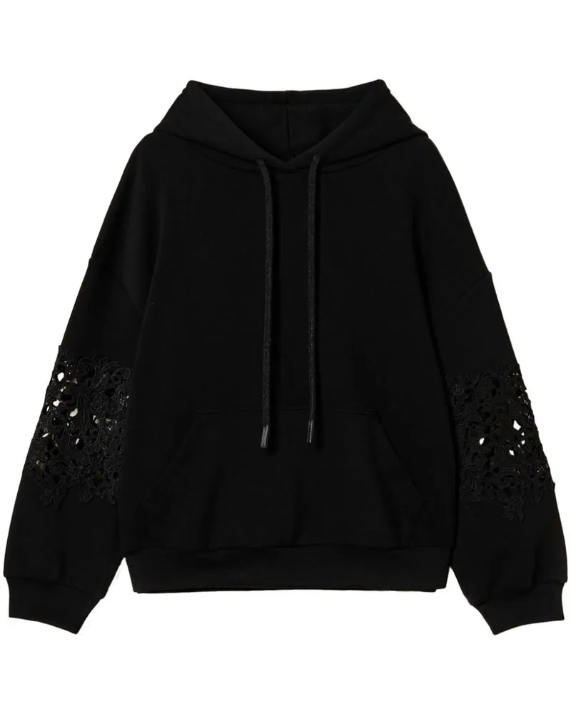 Twin-Set Hoodie mit Makramee-Detail - Schwarz Schwarz