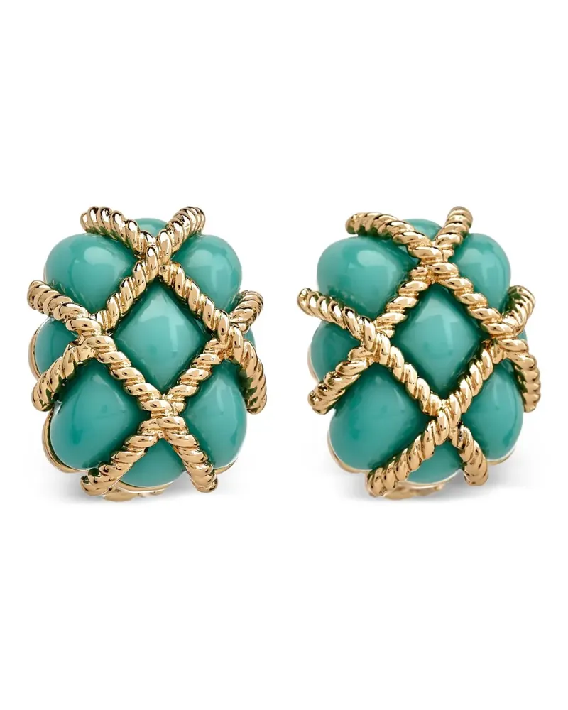 Kenneth Jay Lane Gesteppte goldfarbene Ohrclips - Blau Blau